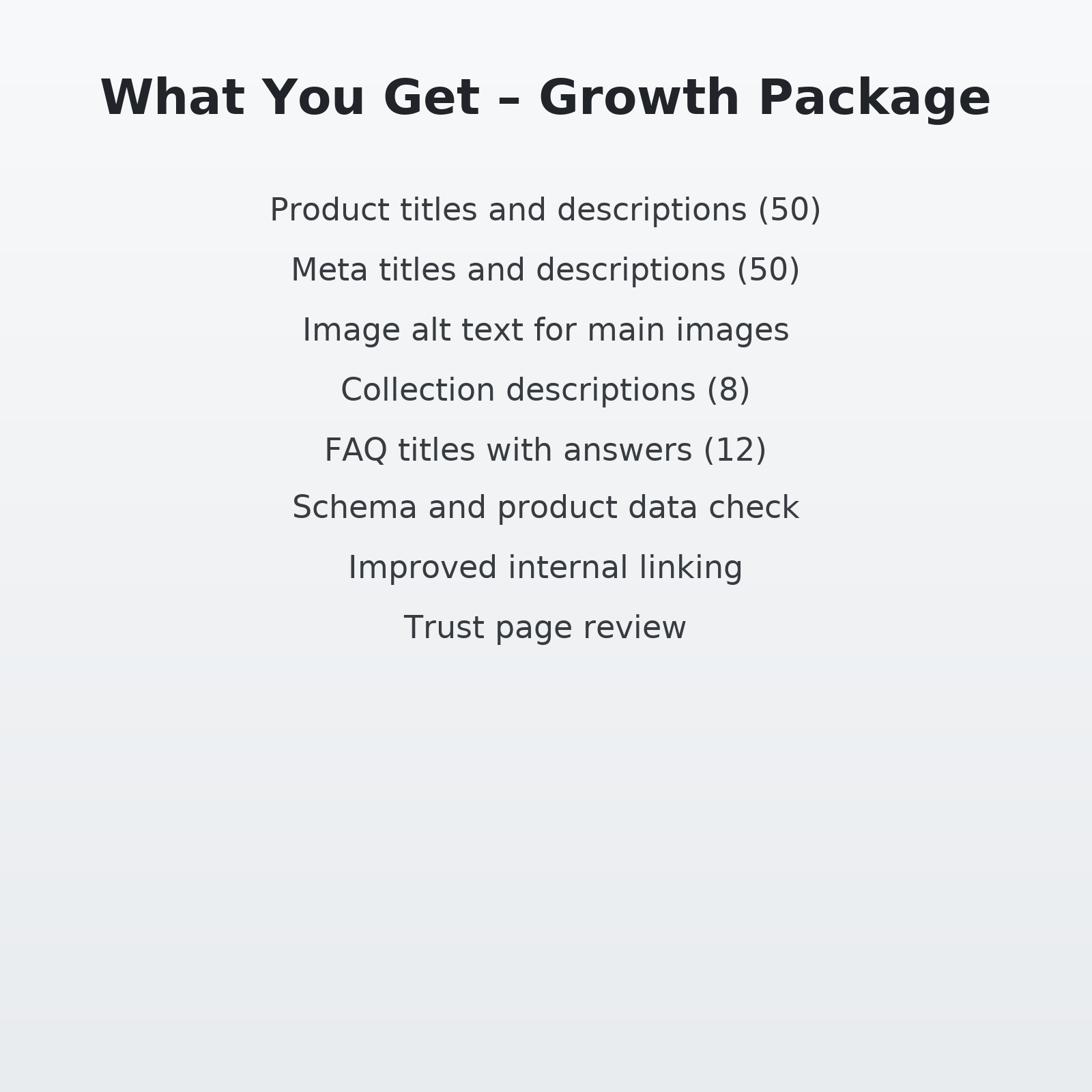 List of items included in a 'Growth Package' on a white background