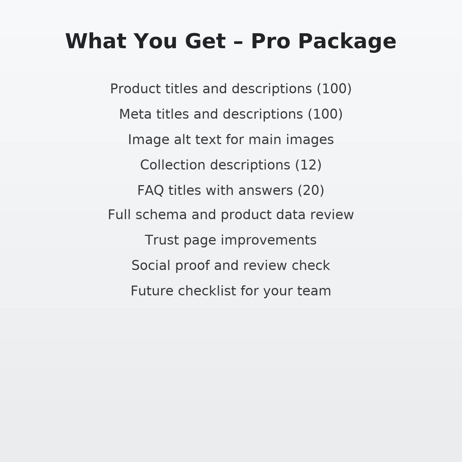List of items included in a Pro Package on a white background